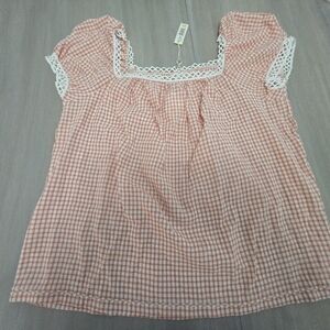 NWT Max Studio- XL  Coral Checked Top